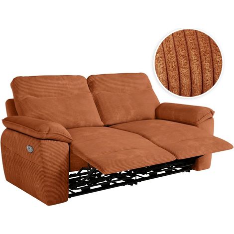 Loungitude – Canapé relax électrique 3 places en velours côtelé – Commande électrique – Prise USB intégrée – Fabrication européenne