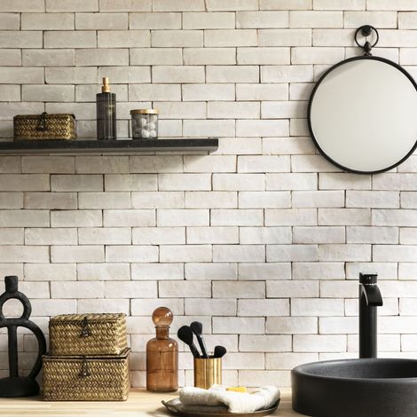 Zellige véritable Carrelage Artisanal - 5x15 cm - Blanc Oukaimeden (vendu par boîte de 0,5m²) (1/5)