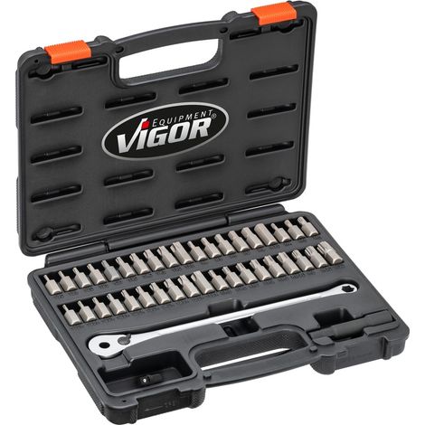 VIGOR Ratschenschlüssel, Bit Satz, 3/8 (10 mm) Sechskant massiv, Tamper Resistant TORX Profil, Innen TORX Profil, Innen Sechskant Profil, Innen Vielz (1/5)