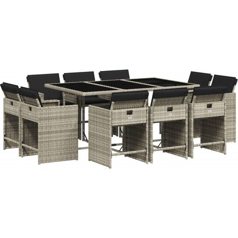 Maison Exclusive - Set Pranzo Giardino 11pz con Cuscini Grigio Chiaro Polyrattan