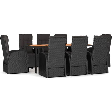 Maison Exclusive - 9-tlg. Garten-Essgruppe mit Kissen Schwarz Pol