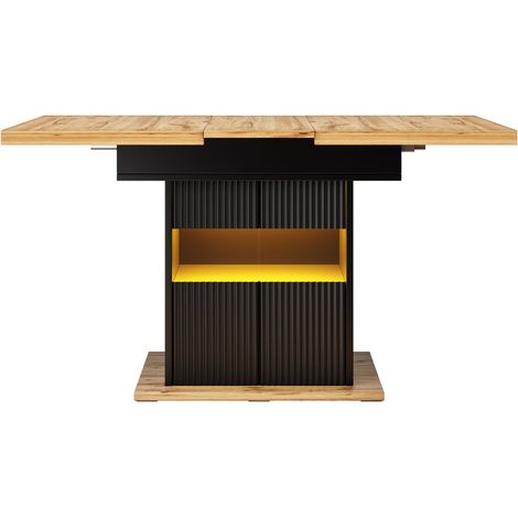 Table extensible 110-140 cm rangement intégré éclairage led plateau réglable charge jusqu’à 60 kg finition noire aspect bois (1/5)