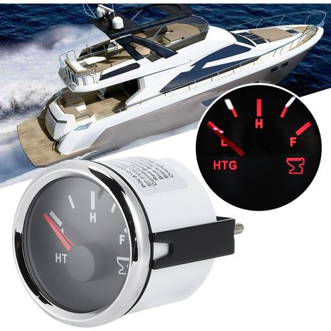 Jauge de niveau d'eau pour réservoir d'eaux usées de bateau/camping-car, 52 mm / 2 pouces, HTG Meter, 0-190 ohms, 9-32 V, cadre argenté, cadran noir (1/5)