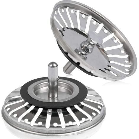 Bouchon Bonde - Filtre Évier Inoxydable 84 mm - Pour Cuisine Et Salle De Bain - 2 Pièces (1/4)