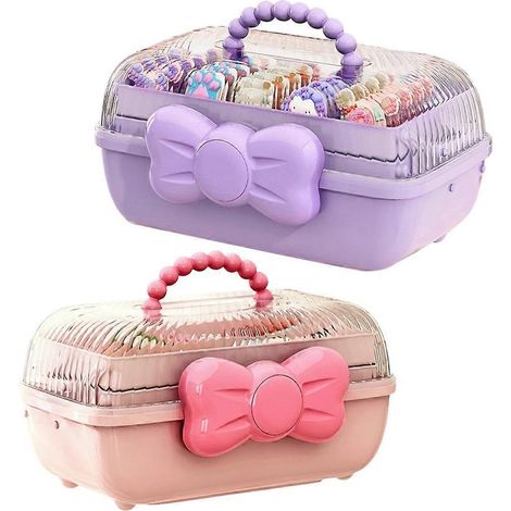 Boîte de rangement à plusieurs niveaux avec nœud papillon mignon pour épingles à cheveux, boîte à bijoux pour filles, boîte de rangement pour accessoires de cheveux pour enfants, jouet, 2 pièces (1/5)