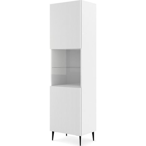 Mobile colonna vetrina soggiorno Ravenna cm 60x42x215H Bianco opaco piedi neri