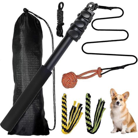Ange de stimulation professionnel pour chiens moyens et grands, longueur ajustable de 124 cm, avec 2 jouets en corde extensibles en alliage d'aluminium. (1/4)
