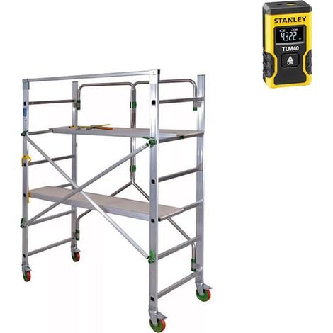 Trabattello 2 piani 1.53 x 0.35m - Altezza di lavoro max. 2.87m + Telemetro laser STANLEY - PIEGO-LASER
