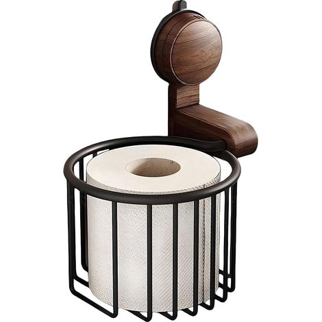 Cestino portarotolo da parete, contenitore per il bagno in stile retrò nero, senza bisogno di forare. (1/4)