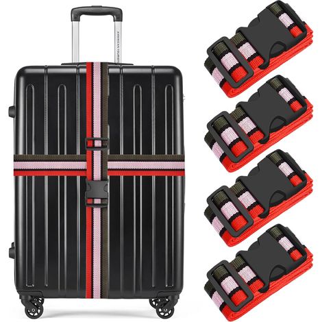 Lot de 4 Sangles de Bagage pour valises, Sangles de Bagages Robustes, Sangles réglables - Accessoire de qualité supérieure pour Fermeture de Sac de Voyage