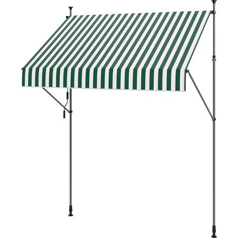 x 1,2 m große Sonnenmarkise mit verstellbaren Halterungen und Kurbelgriff, aus Aluminium, Metall und Polyester, grün und weiß