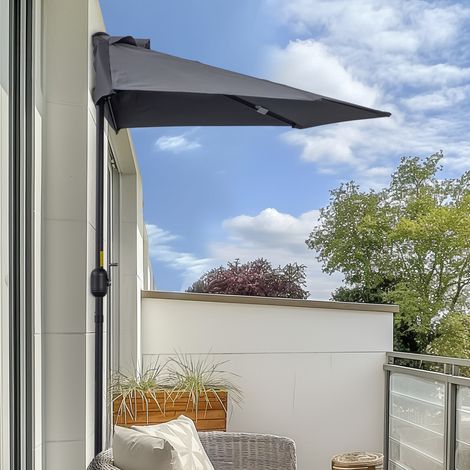 Demi-Parasol 2.7 x 1.4 m parasol de balcon avec ouverture fermeture manivelle 5 entretoises. gris