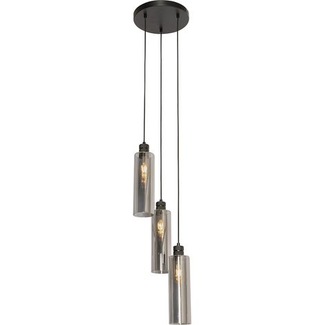 Modern Pendant Light Black with Smoke Glass 3-Light - Stavelot