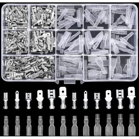 Kit de 360 cosses plates, Ensemble de cosses plates, Connecteurs plats 2,8 mm 4,8 mm 6,3 mm, Mâle & Femelle, Connecteurs de câble avec gaine isolante, Connecteurs électriques à sertir (1/5)