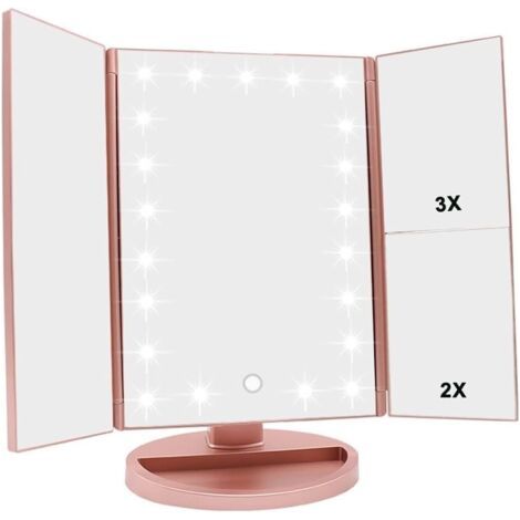 Kosmetikspiegel mit 21 LEDs, verstellbarem Touchscreen und 1x/2x/3x Vergrößerung, wiederaufladbarer Reisespiegel (rosa) (1/4)