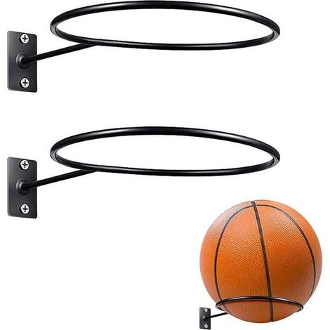 Lot de 2 supports de rangement pour ballons de sport, fixation murale en métal, compatibles avec les ballons de basket, de football, de rugby et de volley-ball, couleur noire, idéal comme cadeau pour (1/5)