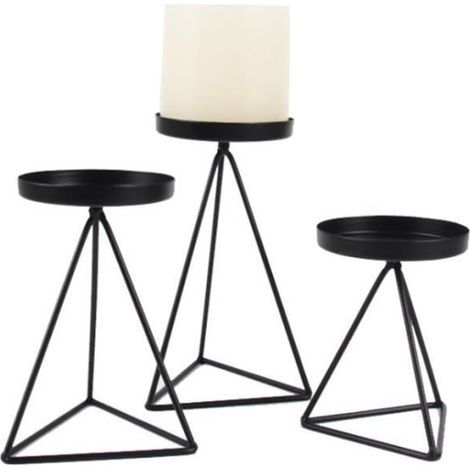 3-Piece Series - Geometric Triple Corner Candle Holder Set, Chandelier Rack, Home Decor, Black Candle Holder (1/4)