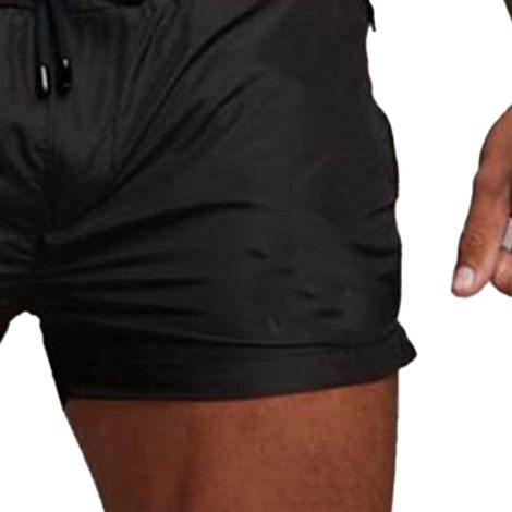 Short de sport pour homme, respirant, évacuant la transpiration et séchant rapidement, avec poches latérales, adapté à la course à pied, à l'haltérophilie et aux sports de plage, noir, taille M. (1/5)