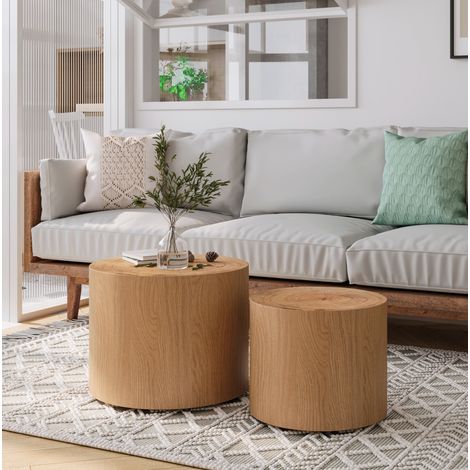 Set 2 tavolini da caffè a incastro 48x48x38/38x38x32 cm colore legno naturale in legno massello e MDF (1/5)