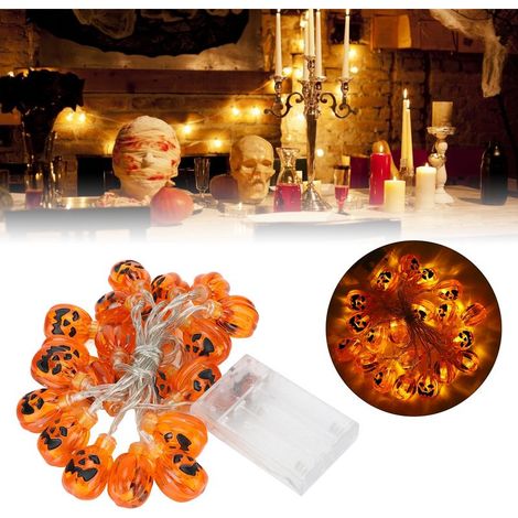 Guirlande lumineuse citrouille d'Halloween, 2 mètres de long, 20 LED, guirlande lumineuse citrouille d'Halloween solide, alimentée par piles, guirlande lumineuse LED, décorations d'Halloween intérieur (1/5)