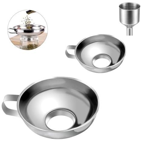 3 Pièces Entonnoir Cuisine Confiture Kit, Inox Alimentaire, Filtre Huile Friteuse, avec Poignée, pour Transport de Liquides, Huiles, Haricots, Confitures, Poudres - (1/5)