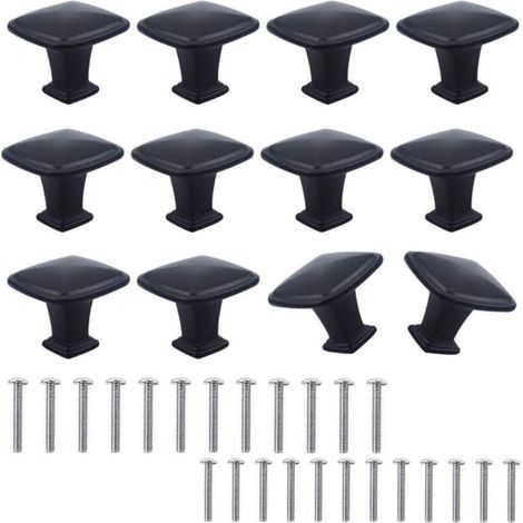 ZVD-12pcs Boutons de Placard Carrés 30mm en Alliage, Poignées Noires Modernes pour Cuisine et Meubles (1/4)