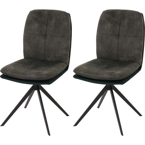 Set di 2 sedie da pranzo HHG-178, soggiorno cucina, poltrona, seduta girevole, metallo stoffa/tessuto, verde