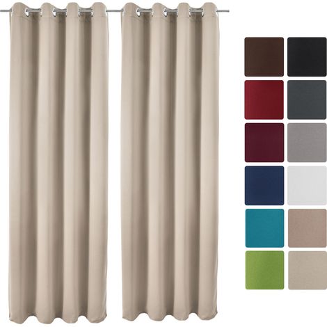 Beautissu – Set de 2 rideaux occultants 140x245cm – Tissu opaque 210g/m² – Œillets en métal 4cm – Résistants à la lumière