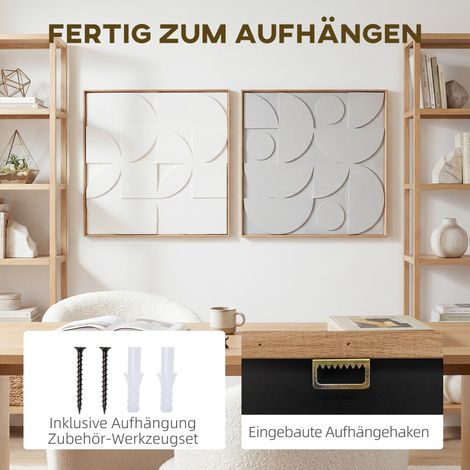 Déco murale 3D lot de 2, décoration géométrique moderne pour salon, couloir, 80 x 3,5 x 80 cm, blanc (1/5)