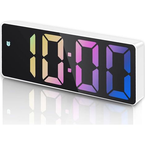 Réveil Numérique - Horloge Digitale avec écran LED Affichant Température et Date - Fonction Snooze, Alimentation USB/Batteries, Commande Vocale Possible - Design Blanc avec Chiffres Colorés (1/5)