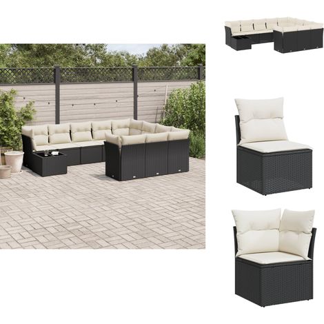 Salon de jardin 11 pcs avec coussins noir résine tressée - Ensemble Salon De Jardin - Meuble De Jardin - Salon De Jardin Design - Mobilier De Jardin Moderne - Canapé Jardin (1/5)