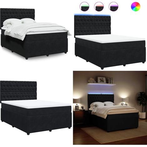 Sommier à lattes de lit avec matelas Noir 140x200 cm Velours - Matelas à ressorts ensachés - Sommier noir (1/5)