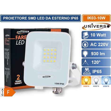 UNIVERSO IK03-10W PROIETTORE SMD LED 10W DA ESTERNO IP65 930LM BIANCO CALDO - 3000K (1/2)