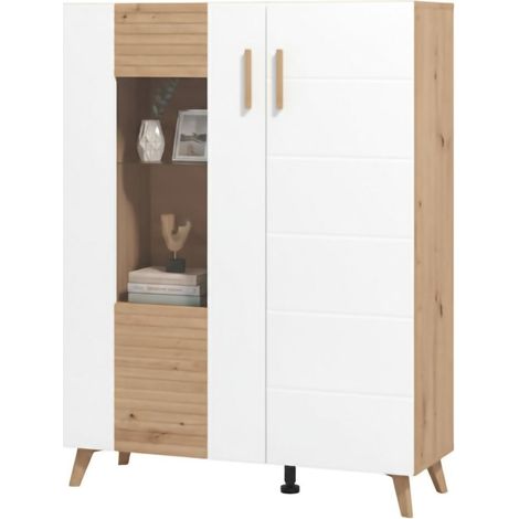 Schauvitrine Cetona, 4 Fachböden, Flügeltüren, 96x35x125,5h cm, 2 Türen, Waldnussbraun