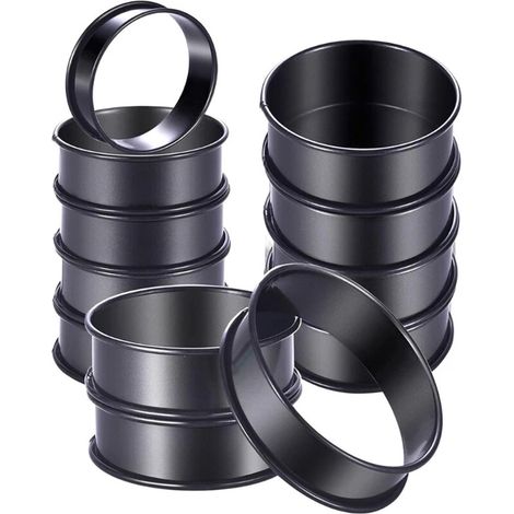 12 Stück Tortenringe - 10,5 cm schwarze Backringe - Runde Edelstahl-Backformen mit doppelt gebogenem Rand - Geeignet für Kuchen, Gebäck, Kekse und Sandwiches (10,5 x 2,5 cm) (1/5)