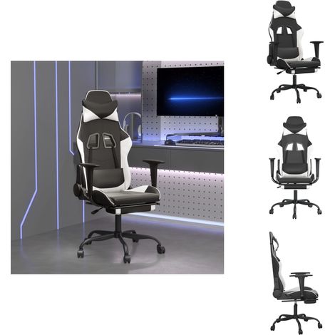 Chaise de jeu avec repose-pied Noir et blanc Similicuir - Chaises Gaming - Chaise Gamer - Fauteuil Gaming - Trône De Jeu - Bureau Ergonomique (1/5)