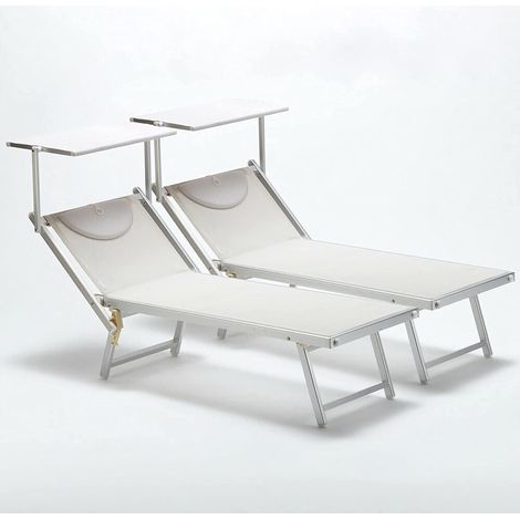 GOVITA COPPIA 2 LETTINI PRENDISOLE PIEGHEVOLI IN ALLUMINIO DA SPIAGGIA MARE PROFESSIONALI IN ALLUMINIO 3 SEZIONI CON TETTUCCIO PARASOLE E CUSCINO [X 2] COLORE: BEGIE (1/5)