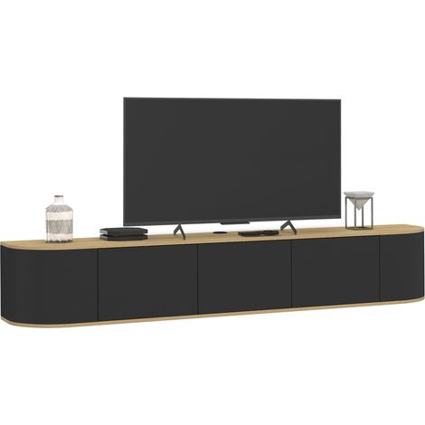 Porta TV a parete LEORA 180 cm a 3 ante in legno e nero (1/5)