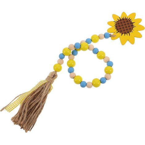 Guirlande de perles en bois (4 pièces), idéale pour la décoration de la maison, d'un restaurant, d'un bar ou d'une fête, avec pompon et étiquette tournesol. (1/5)