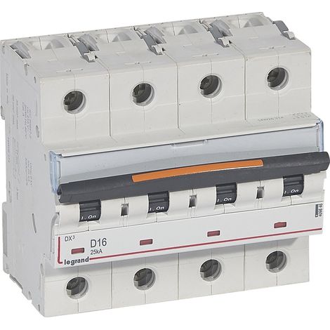 Disjoncteur DX³ 25kA vis 4 Pôles 400V 16A courbe D 6 modules LEGRAND 409846