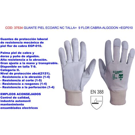 Ecoarc-Lederhandschuh Größe 9, Ziegennarbung und Baumwolle EGP010