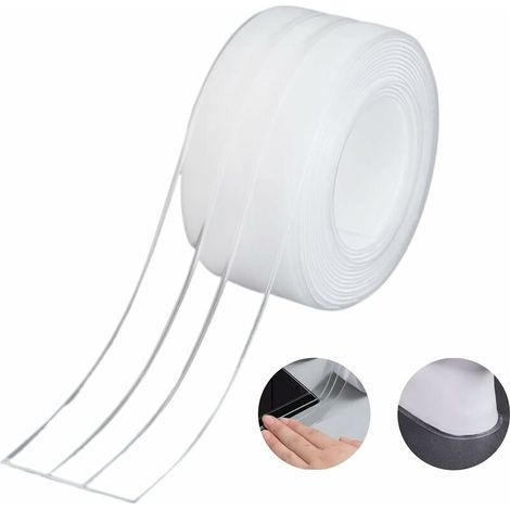 Bande d'Étanchéité,Salle de Bain Joint Double Pli Silicone Blan Ruban Baignoire Auto-Adhésif/Imperméable Mildiou Prévention Cafard pour Cuisine Évier 38mm 3.2m - Transparent (1Pack) (1/5)