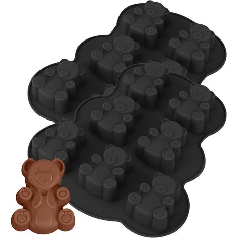 2 Pièces Moule en Silicone Oursons, 3D Moule Gateau de Oursons, 7 Cavités Forme de Rainure de Ours pour Muffins, Guimauve, Gâteau au Chocolat(Noir) (1/5)