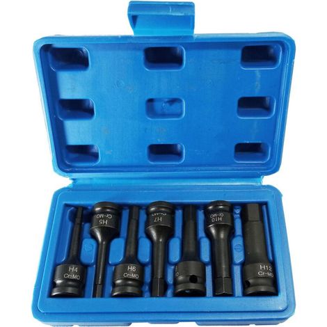 Jeu de 7 douilles à impact 3/8" en acier chrome-molybdène, embouts hexagonaux Allen métriques, jeu de douilles à impact cannelées (4 mm - 12 mm) (1/5)