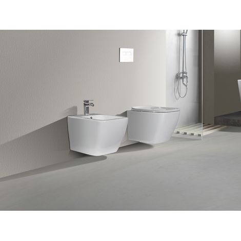 NALA Conjunto de Sanitarios Suspendidos Rimless sin borde línea cuadrada dimensiones reducidas tapa de inodoro de cierre suave (1/5)
