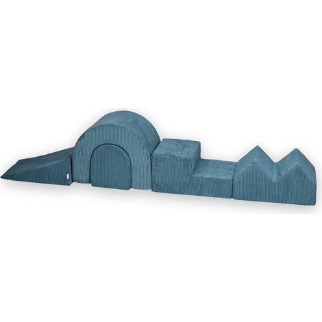 Aire de jeux en mousse, 5 pièces, velours côtelé bleu (1/5)