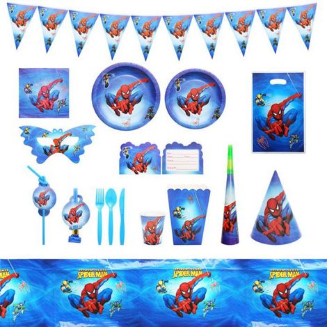 Kit Décoration Anniversaire Enfant - Kit Vaisselle 107 Pièces pour 10 Invités Thème Fête Inspirante - Nappe, Assiettes, Gobelets (1/5)