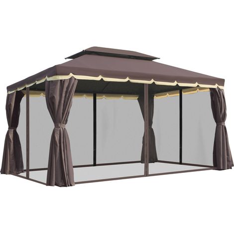 Gartenpavillon 390 x 290 x 280 cm mit 4 Seitenteilen, wetterfestes Gartenzelt Partyzelt mit Moskitonetz aus Aluminium und Polyester