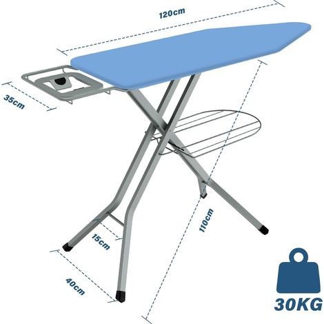 Tabla de Planchar 120 x 45 cm STANEW,Plegable Tabla Planchar,Apto para planchas de Vapor, Sistema de Cierre de Seguridad,Altura Regulable,100% Algodón,con Soporte Sólido Unidad de Vapor(Azul)
