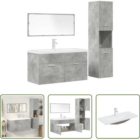 Armoire salle de bain -  Ensemble de meubles de salle de bain 4 pcs gris béton (1/5)